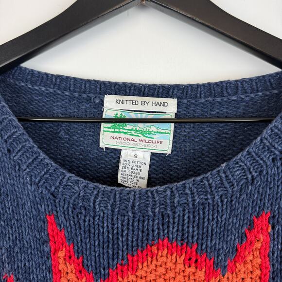 National Wildlife Knitted by Hand Beaded Western Knit Sweater HOLE - Size S - Picture 7 of 11